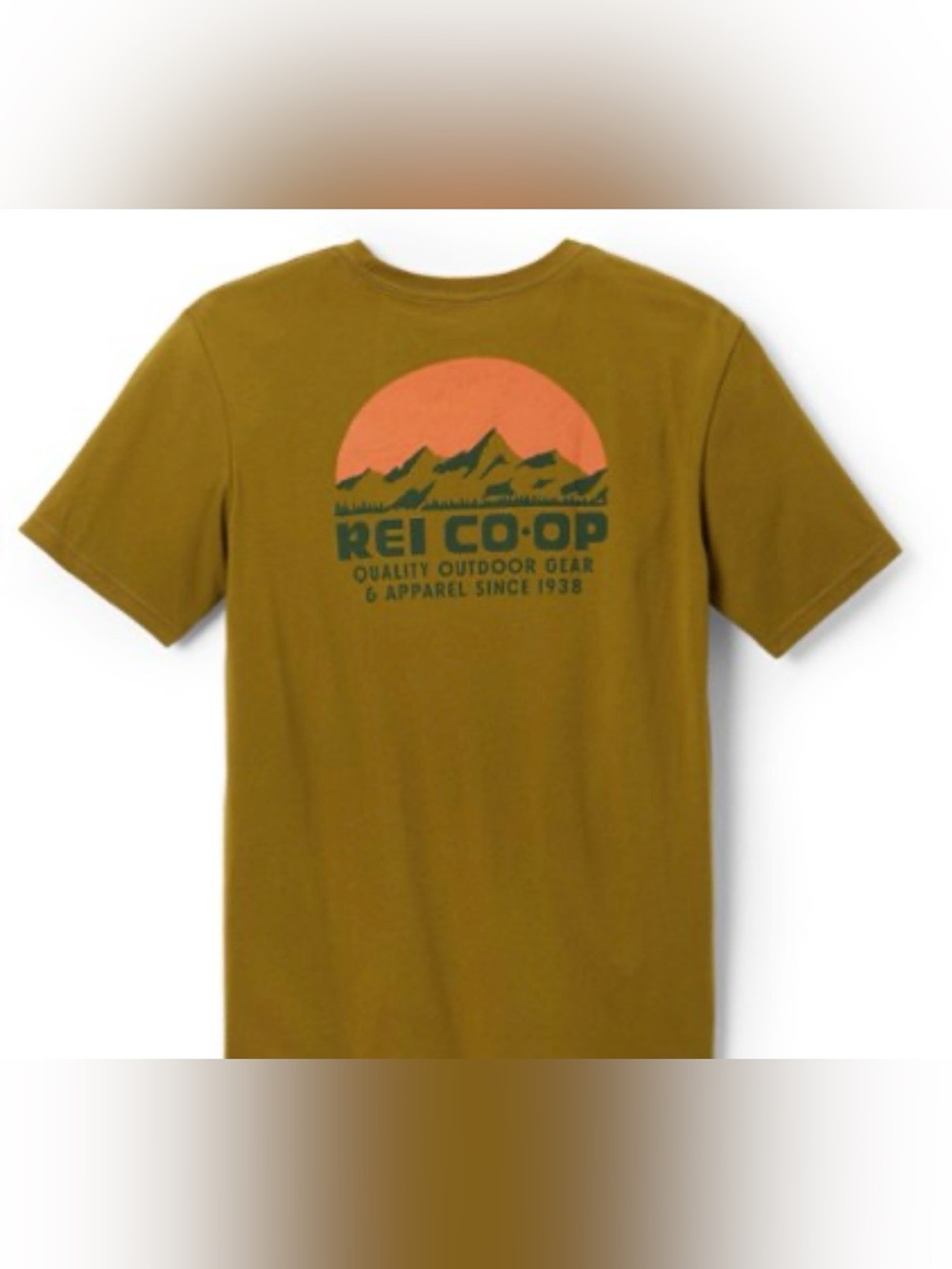 REI Co-op Olive Green Graphic T‑Shirt with Orange Mountain Print